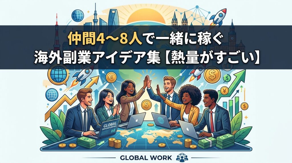 仲間と稼ぐ海外副業アイデア集のイラスト
