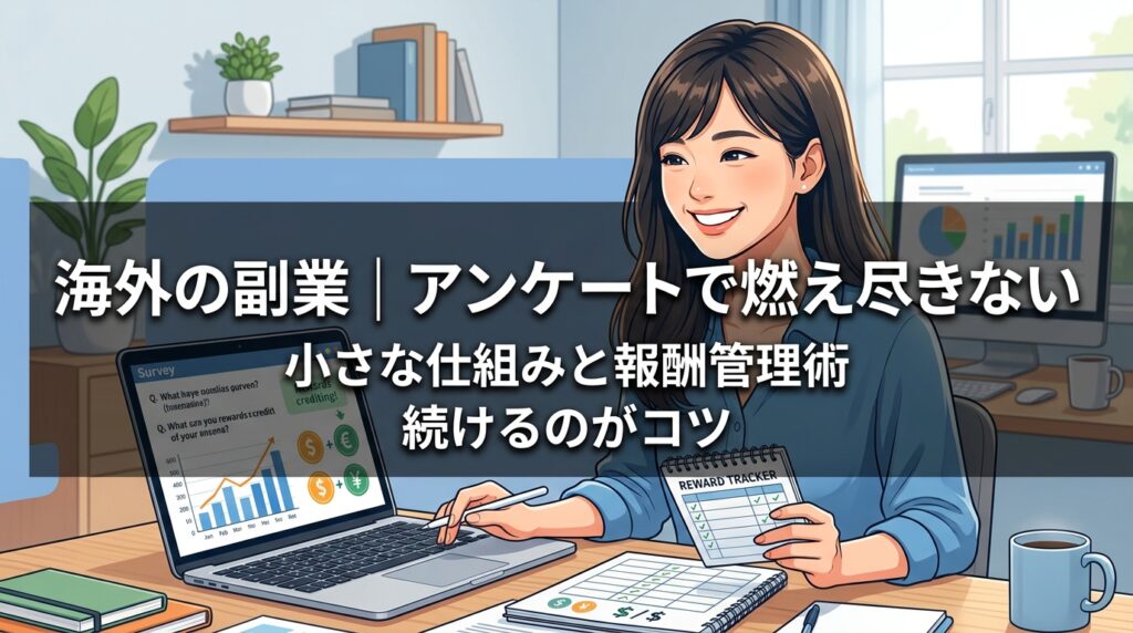 海外アンケート副業の報酬管理をする女性