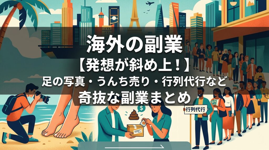 海外の奇抜な副業を紹介するイラスト