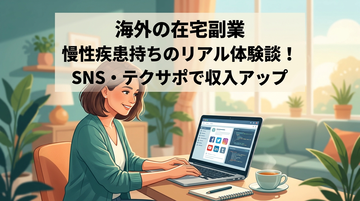 海外在宅副業やテクサポで働く女性のイラスト