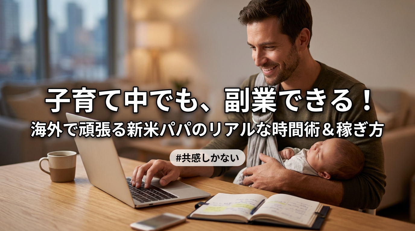 育児と副業を両立する男性の作業風景