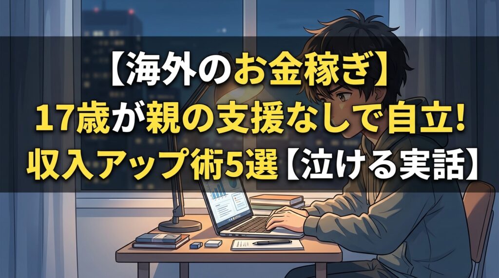 海外で稼ぎ自立する17歳の少年のイラスト